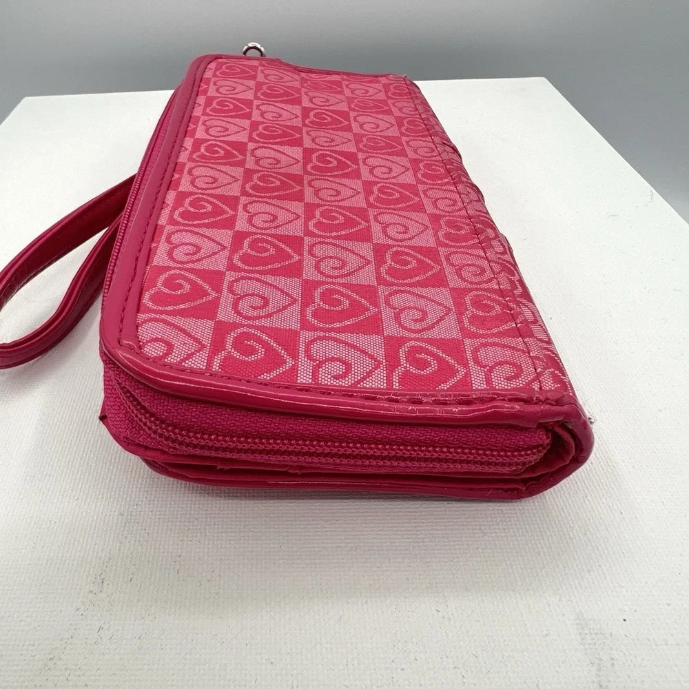 Wristlet Pink Heart Wallet W/Check Book Holder‎ Pink Patent Leather Accents